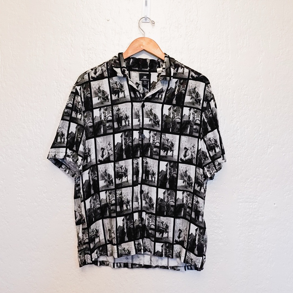Notorious B.I.G. x H&M Black and White Graphic Button Down Shirt